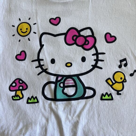 Sanrio Hello Kitty Graphic T-shirt Women Small White Short Sleeve Crop Raw Hem - Picture 3 of 9